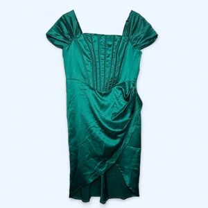 Green Satin Corset Mini Dress NWOT